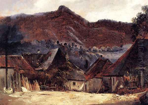 Cottages in the Jura Oil Painting by Etienne-Pierre Theodore Rousseau