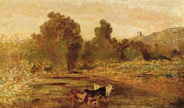 Pasture Land by Water Oil Painting by Etienne-Pierre Theodore Rousseau