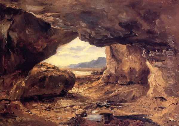 The Cave in a Cliff near Granville Oil Painting by Etienne-Pierre Theodore Rousseau