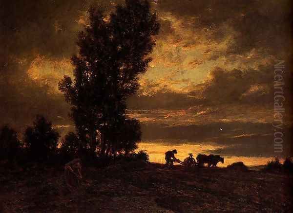 Landscape With A Ploughman Oil Painting by Etienne-Pierre Theodore Rousseau