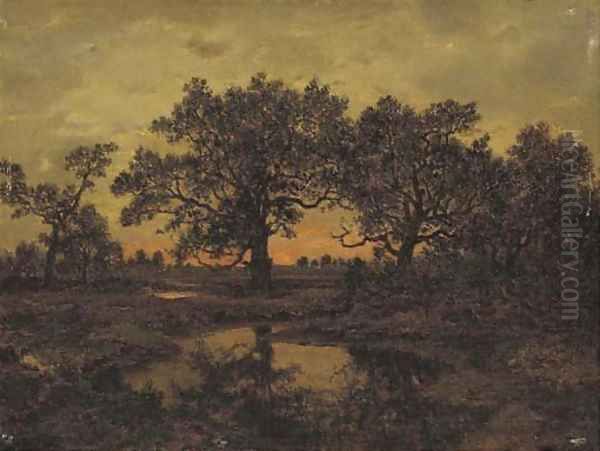 Coucher de Soleil Oil Painting by Etienne-Pierre Theodore Rousseau