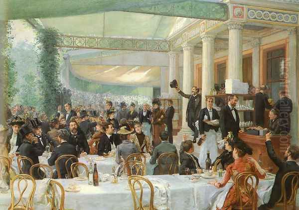 Dejeuner Du Salon, Au Cafe La Cascade Oil Painting by Jean Andre Rixens