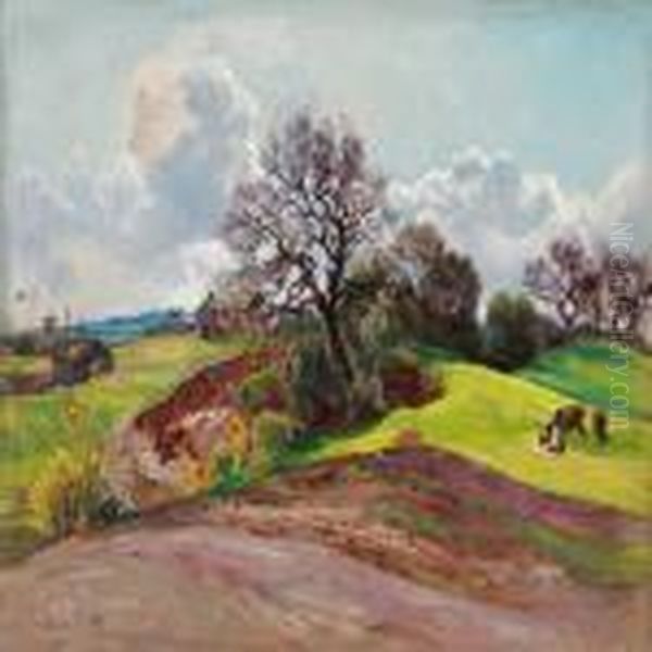 Landscape With Grazing Cows Oil Painting by Viggo Christian Frederick Pedersen