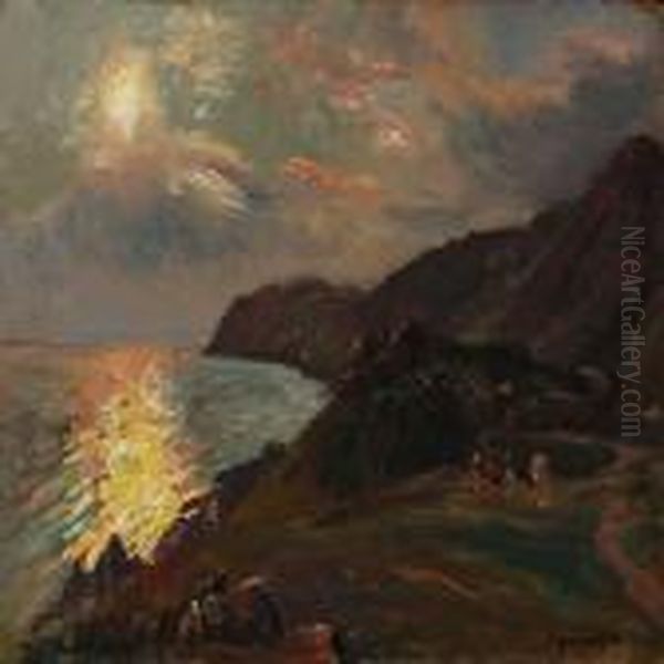 A Late Evening In Kullen Near The Sea Oil Painting by Viggo Christian Frederick Pedersen