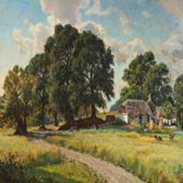 Landskab Ved Skarrids Holm Oil Painting by Viggo Christian Frederick Pedersen