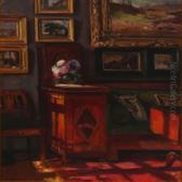 Interior Oil Painting by Viggo Christian Frederick Pedersen