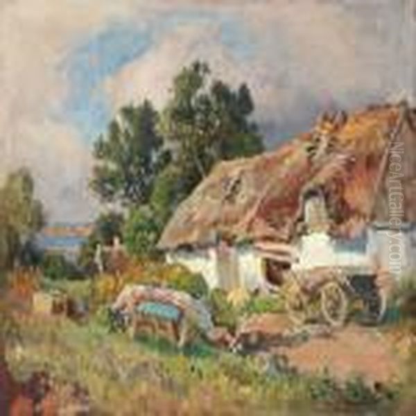 Farm Exterior Oil Painting by Viggo Christian Frederick Pedersen