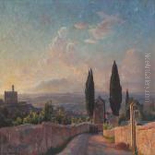 Italian Landscape From Porta Fiorentina Oil Painting by Viggo Christian Frederick Pedersen