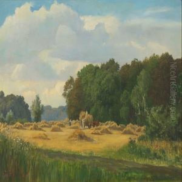 Harvest Scenery Oil Painting by Viggo Christian Frederick Pedersen