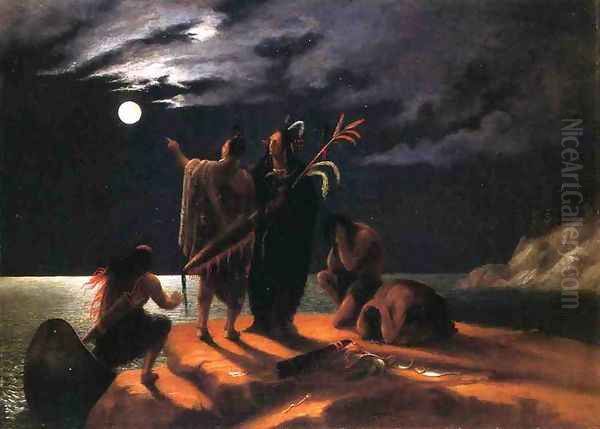 Indians Experiencing a Lunar Eclipse Oil Painting by William Rimmer