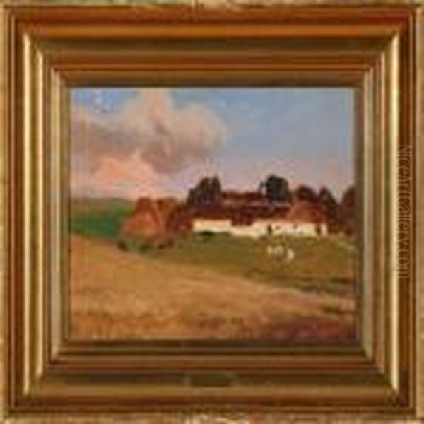 A Farm At Skamstrup,denmark Oil Painting by Viggo Christian Frederick Pedersen