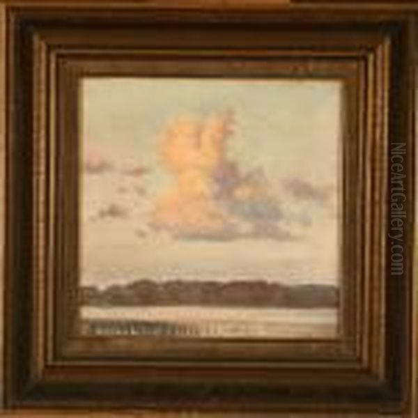 Sky With Clouds In Theevening Sun Oil Painting by Viggo Christian Frederick Pedersen