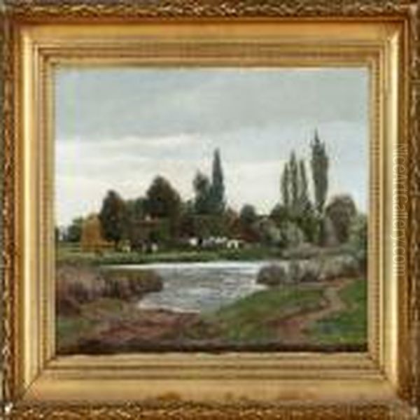 A Pond Oil Painting by Viggo Christian Frederick Pedersen