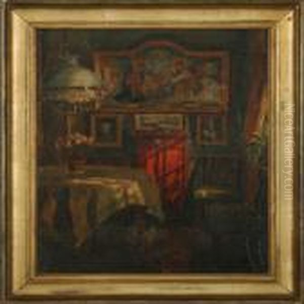 Interior Oil Painting by Viggo Christian Frederick Pedersen