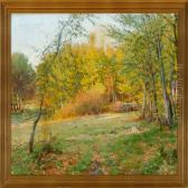 An Autumn Forest Glade Oil Painting by Viggo Christian Frederick Pedersen