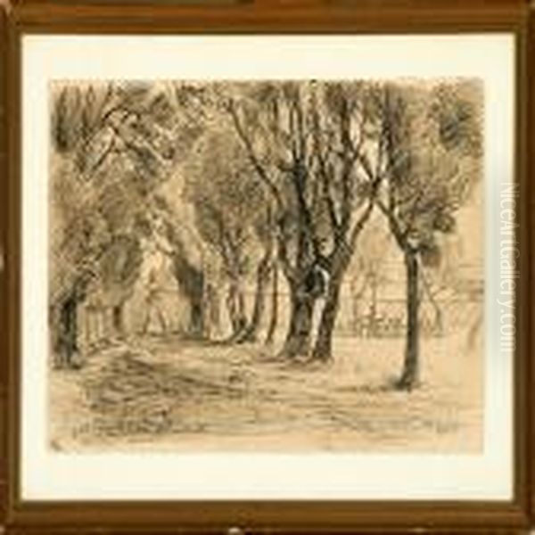 Scenery From A The Borghese Park Plus A Forest Scene Oil Painting by Viggo Christian Frederick Pedersen