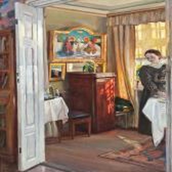 Interior With Sunlight Oil Painting by Viggo Christian Frederick Pedersen