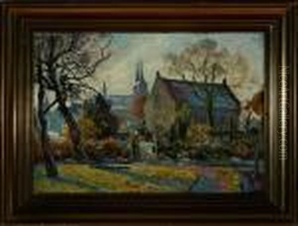 At Roskilde Cathedral On A Spring Day, Denmark Oil Painting by Viggo Christian Frederick Pedersen