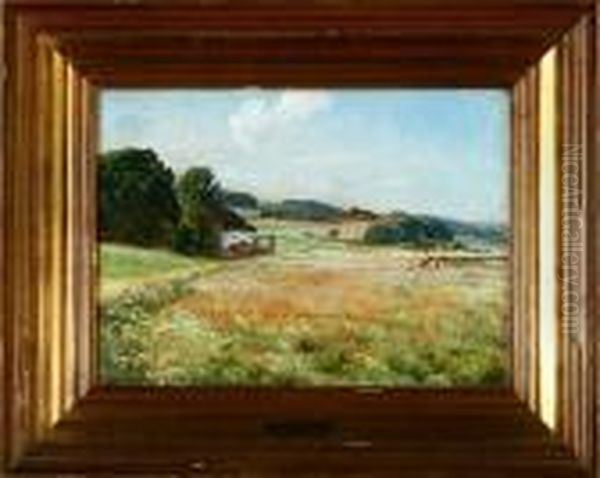 A Danish Summer Landscape With Poppies In Bloom Oil Painting by Viggo Christian Frederick Pedersen