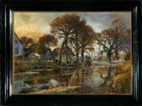 Street Life By A Village Pond by Viggo Christian Frederick Pedersen