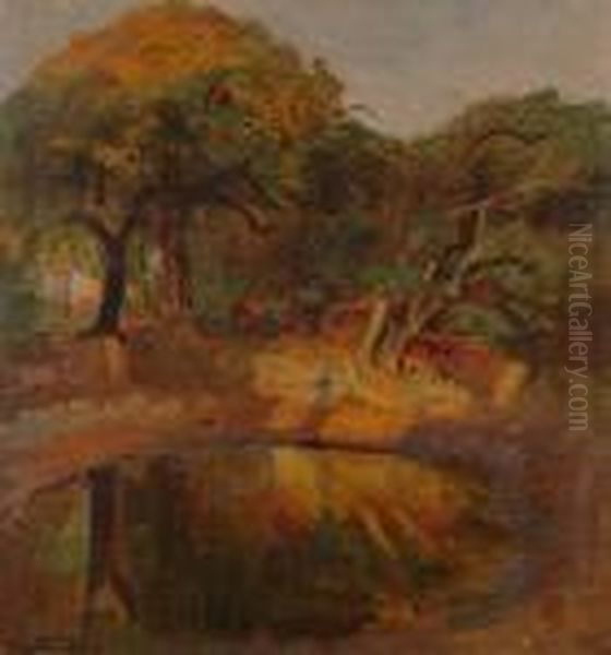 A Woodland Pool. Oil Painting by Viggo Christian Frederick Pedersen