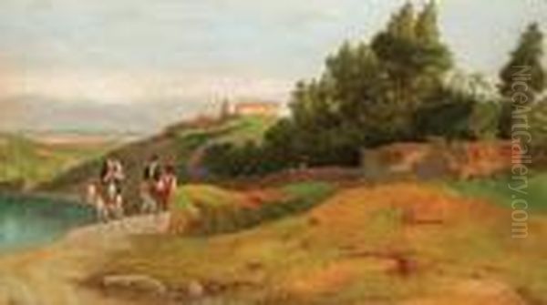 Paesaggio Laziale
Con Contadini Oil Painting by Viggo Christian Frederick Pedersen