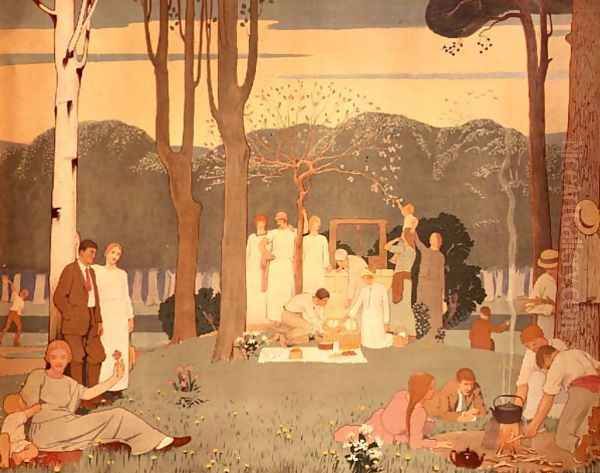 Picnic Scene Oil Painting by Frederick Cayley Robinson