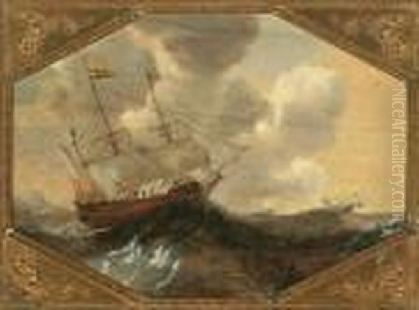 Ships On A Stormy Sea Oil Painting by Bonaventura, the Elder Peeters