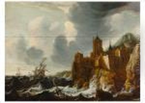 Schiffbruch Vor Bizarrer Felskuste Mit Machtvoller Oil Painting by Bonaventura, the Elder Peeters