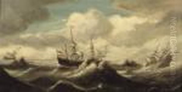 Ships On A Stormy Sea Oil Painting by Bonaventura, the Elder Peeters