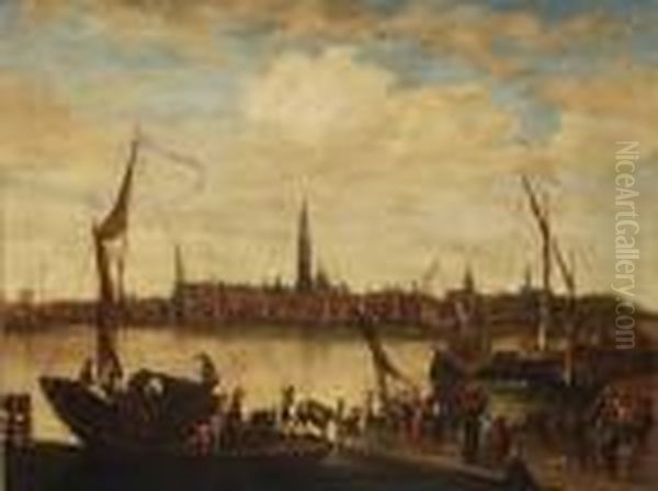 Citta Con Porto E Figure Sul Molo Oil Painting by Bonaventura, the Elder Peeters