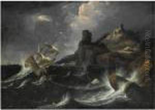 Tempesta Con Naufragio E Incendio Di Un Villaggio Oil Painting by Bonaventura, the Elder Peeters