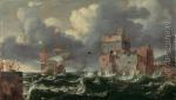 Orientalische Hafeneinfahrt Bei Sturmischersee. Oil Painting by Bonaventura, the Elder Peeters