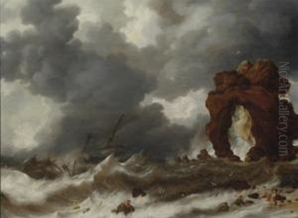 Stormy Seas With A Shipwreck Oil Painting by Bonaventura, the Elder Peeters