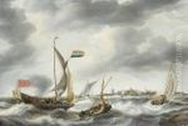 A Royal Barge Off The Coast Of Vlissingen Oil Painting by Bonaventura, the Elder Peeters