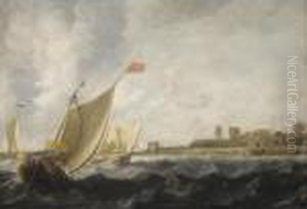 A River Scene With Dutch Oil Painting by Bonaventura, the Elder Peeters