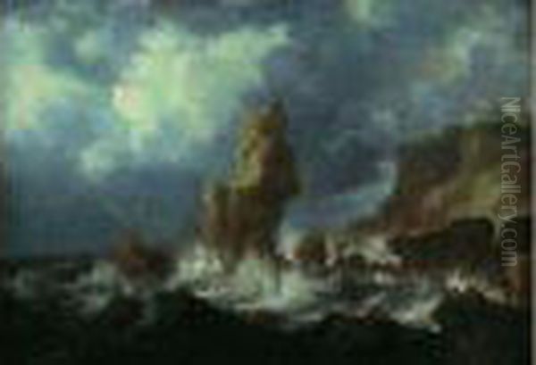 Marine Par Temps Agite Pres D'une Cote Rocheuse Oil Painting by Bonaventura, the Elder Peeters