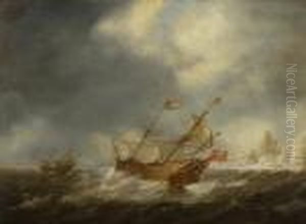 Segelschiffe Auf Sturmisch
 Bewegter See. Oil Painting by Bonaventura, the Elder Peeters