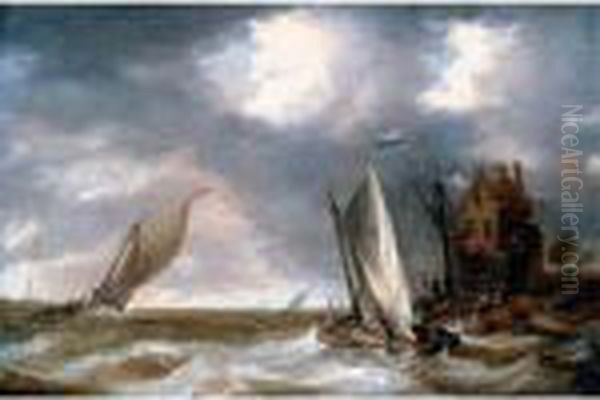 Shipping In Choppy Waters Off A Promontory Oil Painting by Bonaventura, the Elder Peeters