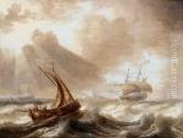 English Shipping In Choppy Seas Oil Painting by Bonaventura, the Elder Peeters