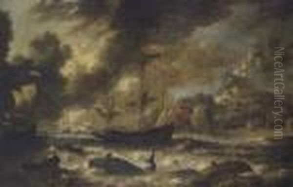 Dutch Whaling Ships In The North Atlantic Off The Coast Of Iceland Oil Painting by Bonaventura, the Elder Peeters