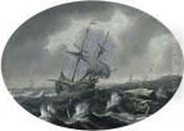 A Merchantman And Other Sailing Vessels In A Storm Near A Coast Oil Painting by Bonaventura, the Elder Peeters