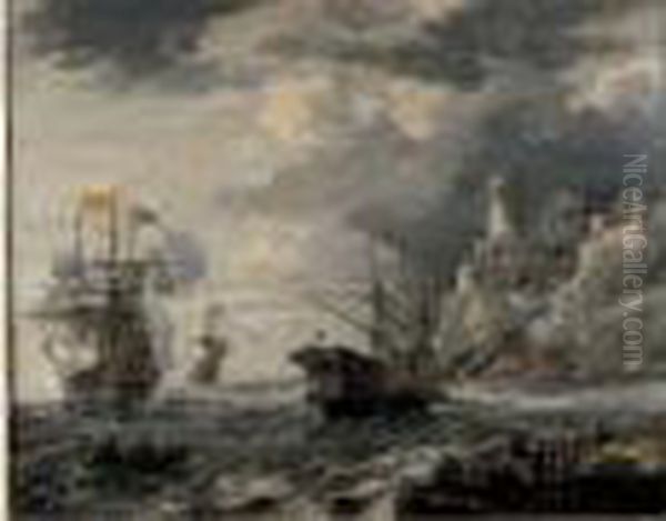 Bord De Mer Avec Navires Et Personnages Au Premier Plan Oil Painting by Bonaventura, the Elder Peeters