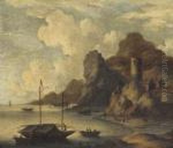 A Mediterranean Coastal Inlet With Fishermen On The Shore Oil Painting by Bonaventura, the Elder Peeters