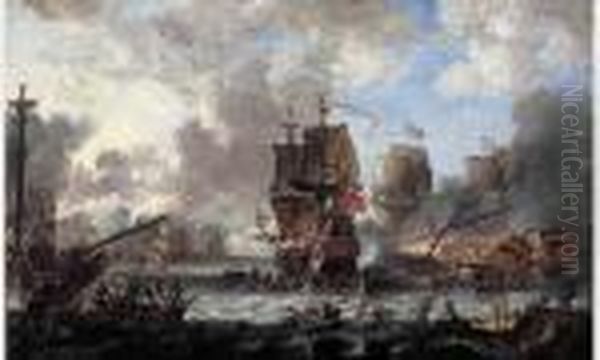 Scene De Combat Naval Oil Painting by Bonaventura, the Elder Peeters