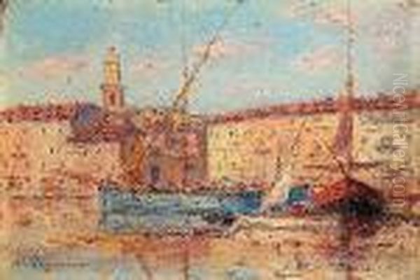 Tartanes Dans Le Port De Saint-tropez Oil Painting by Auguste Pegurier