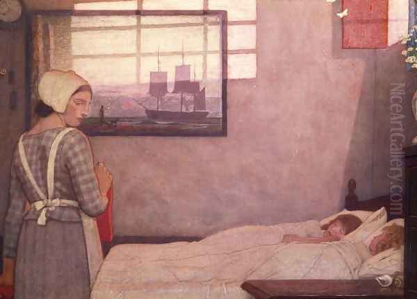 Sleeping Children with their Nurse Oil Painting by Frederick Cayley Robinson