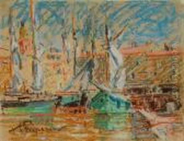 Voiliers Dans Le Port De Saint-tropez Oil Painting by Auguste Pegurier