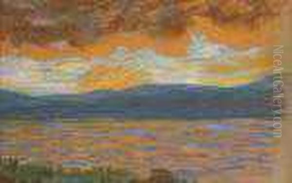 Coucher Du Soleil, St. Tropez Oil Painting by Auguste Pegurier