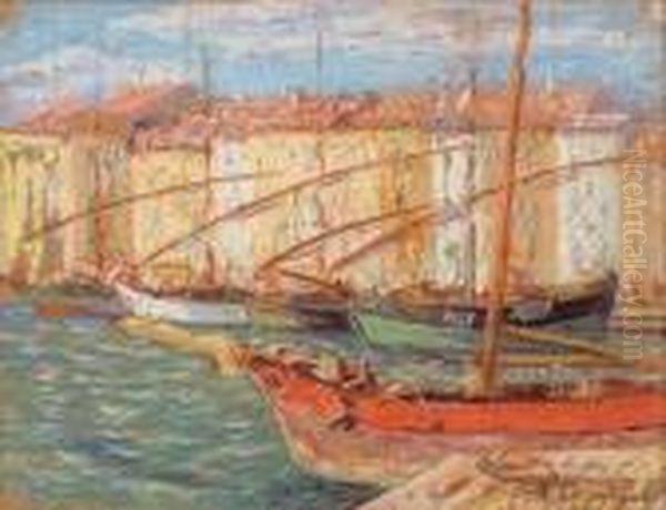 Bateaux Au Port De Saint-tropez Oil Painting by Auguste Pegurier